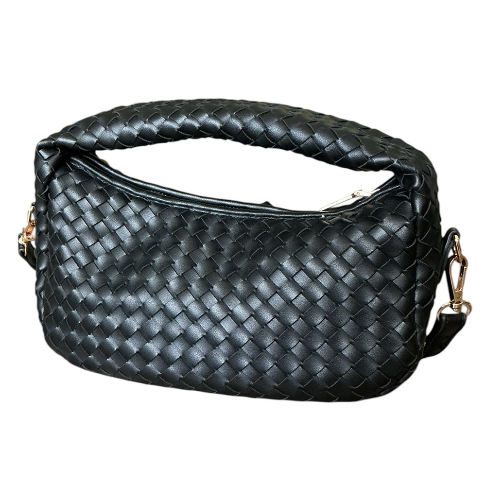 Urban Expressions Mini Black Woven Faux Leather Handbag with Crossbody Strap
